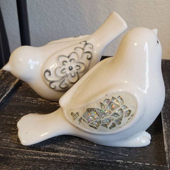 Other - Ceramic Decorative Love Birds w/Silver Wing Bling, Set of 2